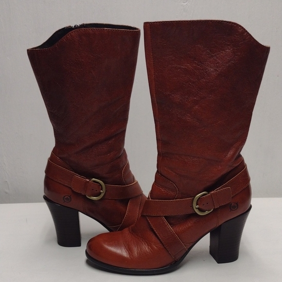 Born Shoes - Born Brown Heeled Boots with Chunky Heel Size 8 Festival Coachella